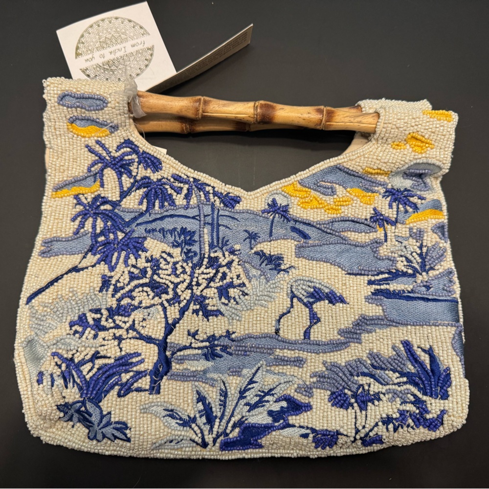 Beaded Tropical Handbag w/ Bamboo Handle viral purse